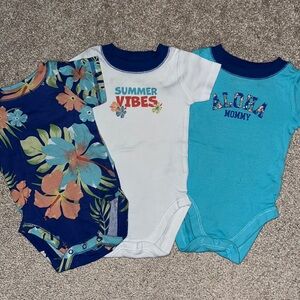 Summer Vibes (3) piece baby bodysuit bundle sz 6-9 months